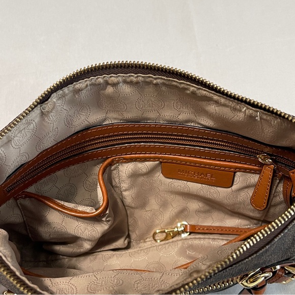Michael Kors FALLON MD Crossbody Messenger Purse Brown Bristish Tan Trim MK Logo - Picture 5 of 11